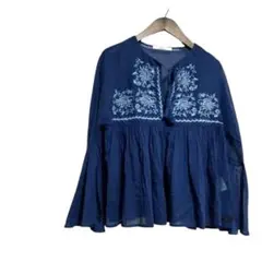 新品】REPLAY コットン 刺繍 ブラウス ネイビー タッセル付き 訳ありのサムネイル