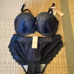 ネイビー　ブラジャーショーツセット E70 Lサイズ