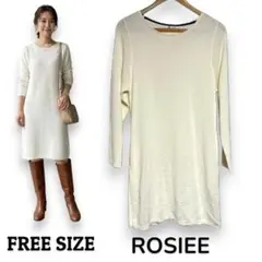 【日本製】ROSIEE　ニット チュニック　フリーサイズ 　オフホワイト　秋冬