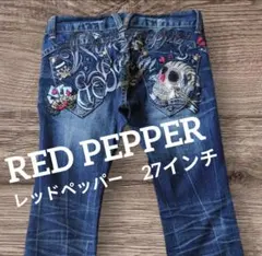 Y2K✨レッドペッパー　 刺繍 デニム　パンツ ジーンズ　スカル　27　ガイコツ