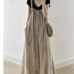 おしゃれ度高め サロペット オーバーオール 着痩せ効果 ゆったり ワイドパンツ