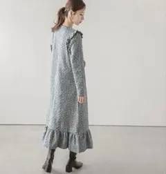 <美品>フリル花柄ロングワンピース Mサイズ ブルー