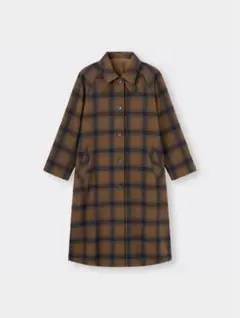 GU チェックバルカラーコート ロングコート