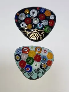 七宝焼帯留め又はブローチ二点セット