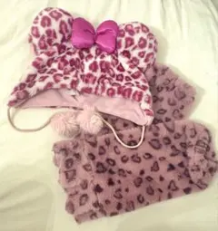 ミニーマウスヒョウ柄ファンキャップ➕レッグウォーマーセット