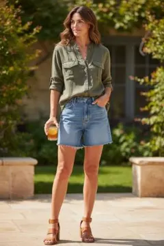 春夏 ZARA 長袖シャツ カーキ Lサイズのサムネイル