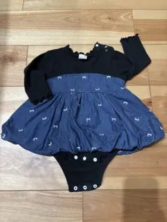 黒とデニムの長袖ワンピース 80