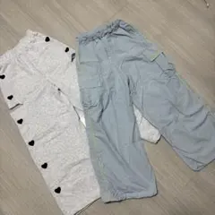 レピピアルマリオ　ナイロンワイドカーゴパンツ＆裏起毛ハートワイドパンツスウェット