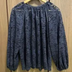 ur's ネイビー 総レース ブラウス 長袖