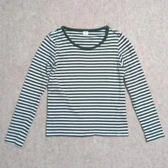 illi KBF クルーネック ボーダー シャツ 長袖 コットン オリーブのサムネイル