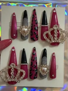 ネイルチップ 10個セット ピンク・黒・レオパード・ギャル・y2k