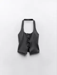 ZARA リボン ホルターネック トップス グレー ボウデザイン オープンバックのサムネイル