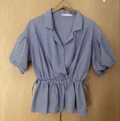 ikka（イッカ）レディース（L）ブラウス　ストライプ ブルーのサムネイル