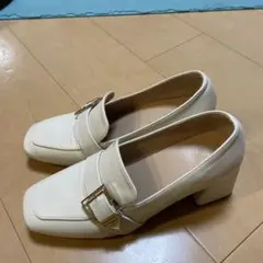 グレイル　GRL スクエアトゥフレアヒールレザーローファー