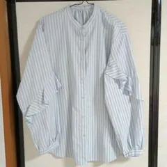 GU　フリル付き水色ストライプ長袖シャツ　Mサイズ