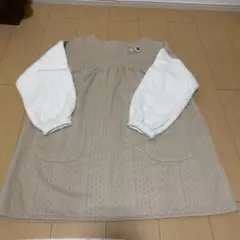 ベージュ ケーブル編み 袖ボア 割烹着 エプロンのサムネイル