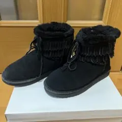 BEARPAW 黒 フリンジ ムートンブーツ 24cm