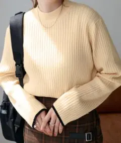 DISCOAT　モチモチリブパイピングハイネック　WEB限定　アイボリー