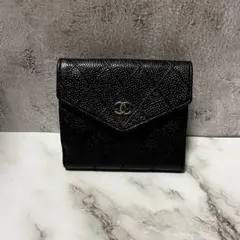 CHANEL シャネル キャビアスキンワイルドステッチ Wホック二つ折財