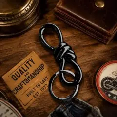 8の字カラビナ キーホルダー ブラック アメカジ ヴィンテージ キーリング付き