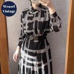 ヴィンテージ 昭和レトロ古着 ジオメトリック柄ワンピース ストライプ 総柄