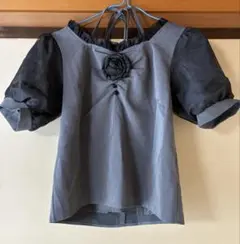 evelyn バラ モチーフ ブラウストップス ネックリボングレー ホビ服のサムネイル