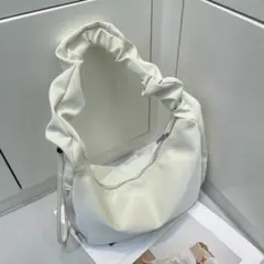 新品 持ち手のくしゅくしゅ感が可愛い ショルダーバッグ ホワイト ハンドバッグ