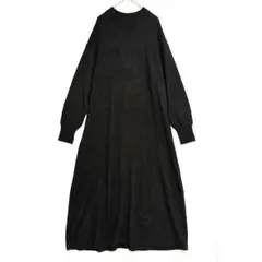 ショコラフィネローブ　クルーネック ニットロングワンピース　黒　F