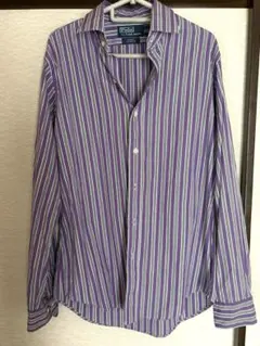 美品　ポロ　ラルフローレン　長袖ストライプシャツ　REGENT 紫　M〜L程度