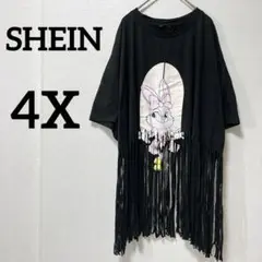 ✨️匿名配送✨️SHEIN【4XL】フリンジ Tシャツ ウサギプリント ブラック