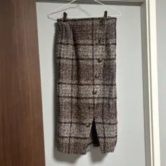 ブラウン チェック ボタン タイトスカート