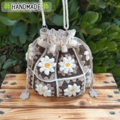 ハンドメイド 手編み かぎ針編み ミニ巾着ショルダーバッグ 141