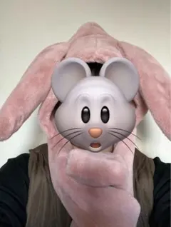 お値下げ　ウサギ耳付きピンクマフラーキャップ