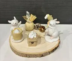 ナチュラルキッチン お月見　餅つきうさぎ　お花アレンジ　木製プレート