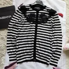 【美品】DOLCE&GABBANA レースカーディガン ボーダー 白黒 シルクのサムネイル