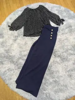H＆Мワイドパンツ＆ドット柄トップス・Ｌサイズ