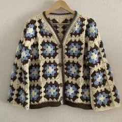 グラニースクエア　カーディガン　ハンドメイドニット