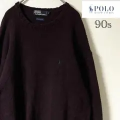 90s POLO RALPH LAUREN/コットンニット/L/ボルドー
