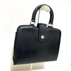 美品 フォーマルバッグ ハンドバッグ リザード型押し 黒 ゴールド金具 本革風