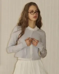 giunon ロング スリーブ レース カーディガン ブルー
