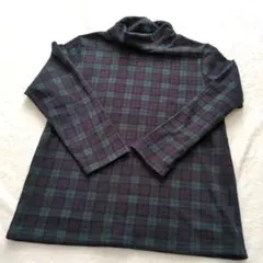 チェック柄タートルネック長袖