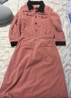 ピンク コーデュロイ 長袖シャツワンピース