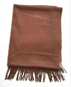 美品　カシミア100%ストール　大判　ブラウン フリンジ付き