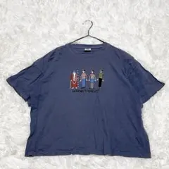 ウォーリーをさがせ 半袖Tシャツ 刺繍ロゴ バックプリント ネイビー 古着 XL