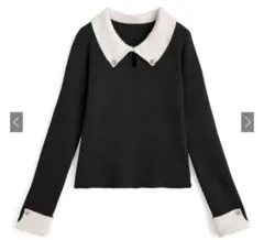 GRL フェザーカラーリブニットトップス ブラック S k9389i