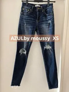 ダメージ加工スキニーデニム ダークブルー