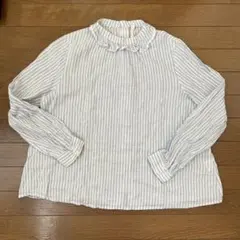 figLondon 長袖 ブラウス ストライプ柄 フリルネック シャツ 水色のサムネイル