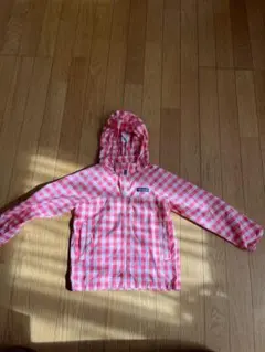 patagonia フード付ジャケット 4T ピンクチェック　ウィンドブレーカー