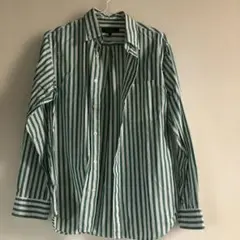 COMME CA ISM 緑と白のストライプ長袖シャツ S