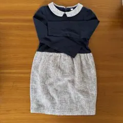 ネイビー/ホワイト 襟付きワンピース 135センチ